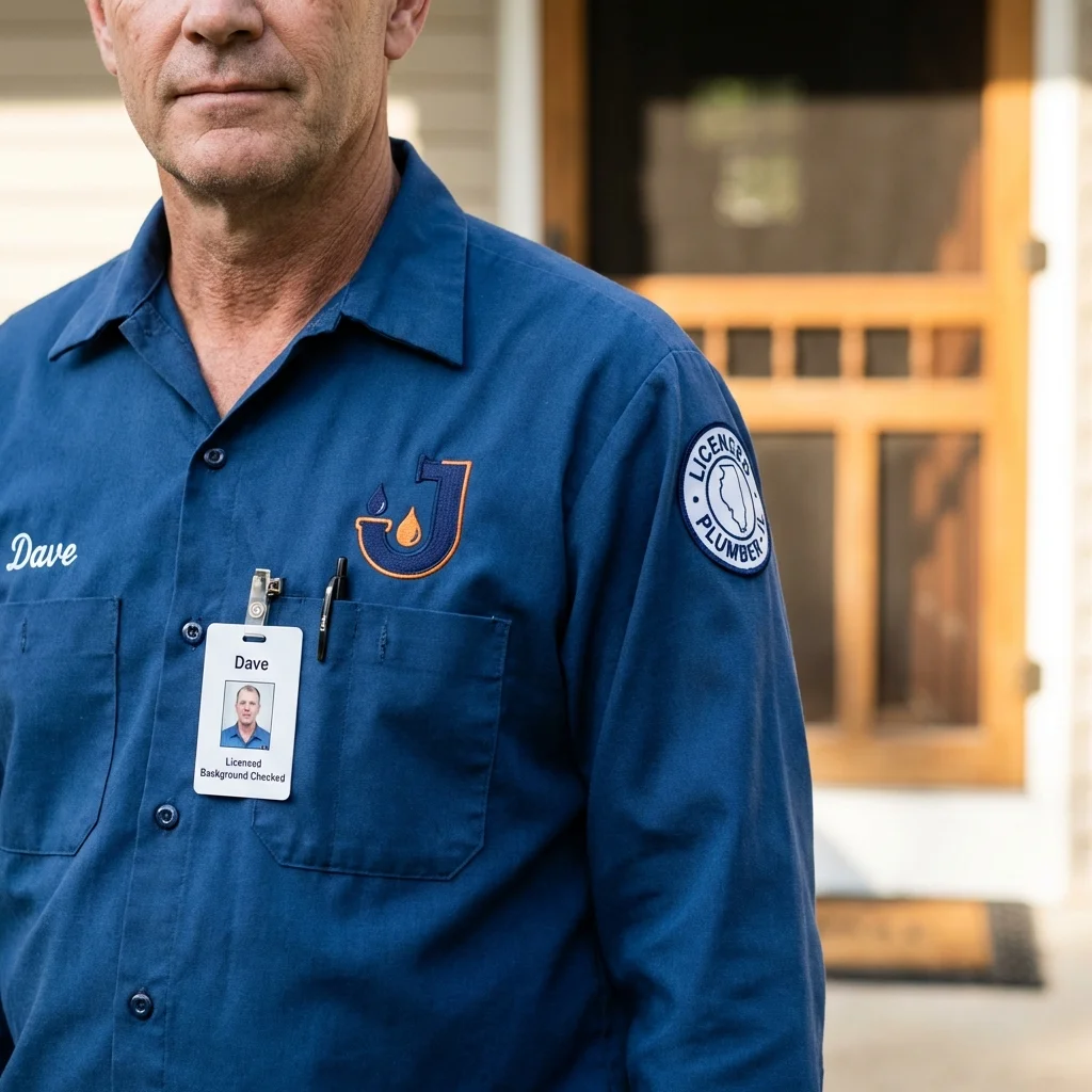 Licensed plumber showing ID badge in Eagle Butte, SD