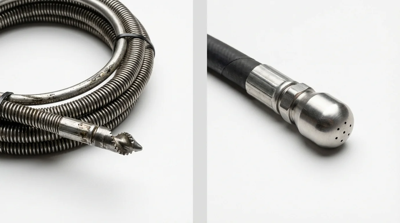 Drain snake cable and hydro jetting nozzle used for drain cleaning in Eagle Butte, SD
