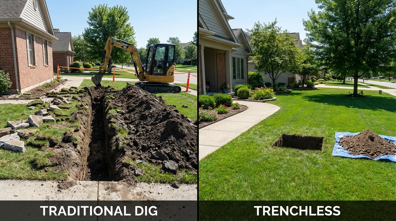 Trenchless sewer repair with minimal yard damage versus traditional excavation in Eagle Butte, SD